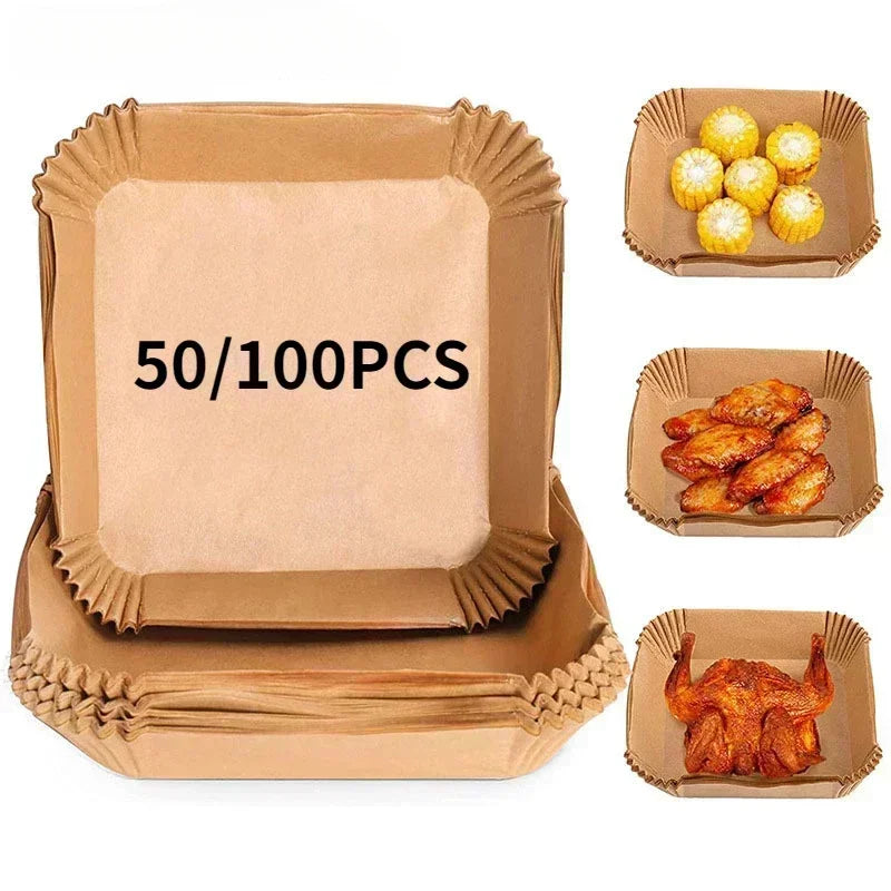 50/100PCS Air Fryer Disposable Paper Square round Baking Paper Barbecue Plate Nonstick Mat Kitchen Oven Oil Absorbing Paper Tool